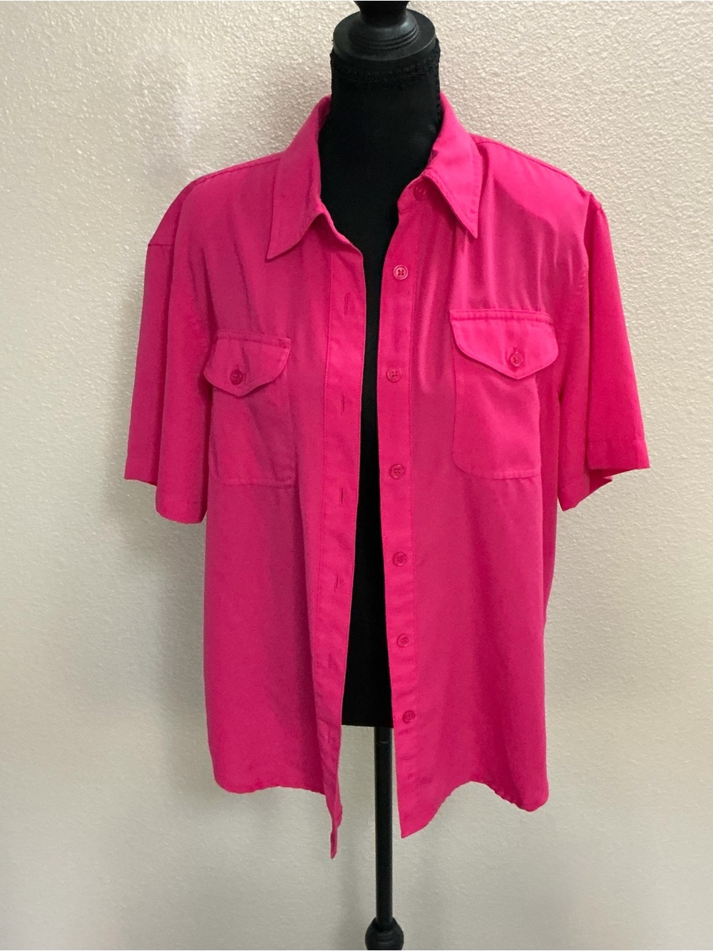 Essentials Womens Short-Sleeve Button-Down Shirt in Hot Pink